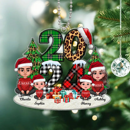 Christmas Family Sitting 2024 Stacked Pattern Personalized Acrylic Ornament