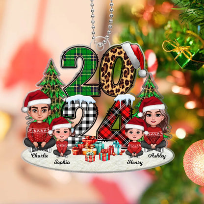 Christmas Family Sitting 2024 Stacked Pattern Personalized Acrylic Ornament