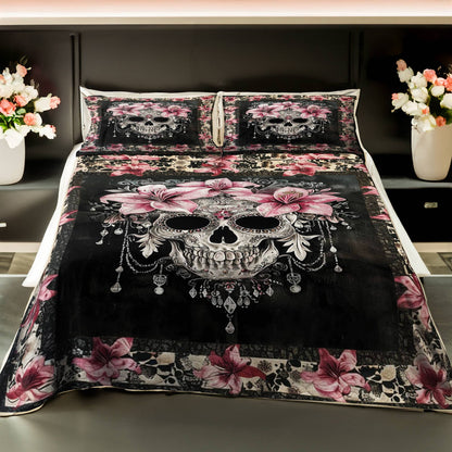 Shineful 4-Piece Bed Sheet Set Faith Love Skull With Lilies