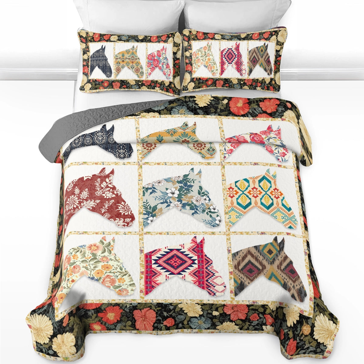 Shineful All Season Quilt 3-Piece Set Patchwork Horse Spirit