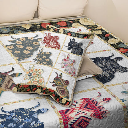 Shineful All Season Quilt 3-Piece Set Floral Highland Cow