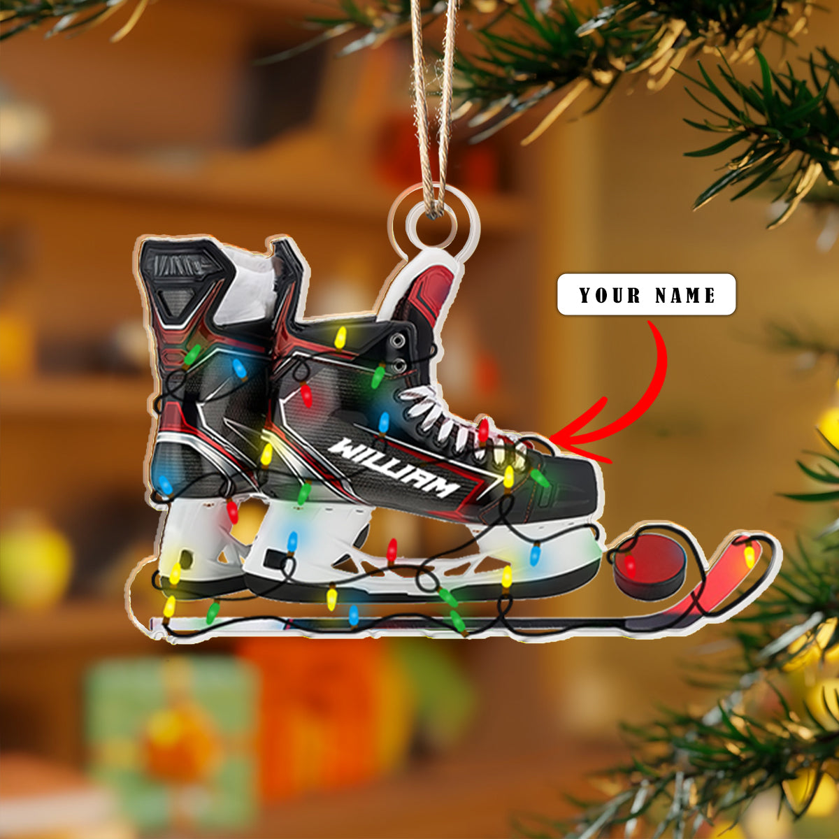 Shineful Personalized 2D Acrylic Ornament - Ice Hockey Skate Christmas