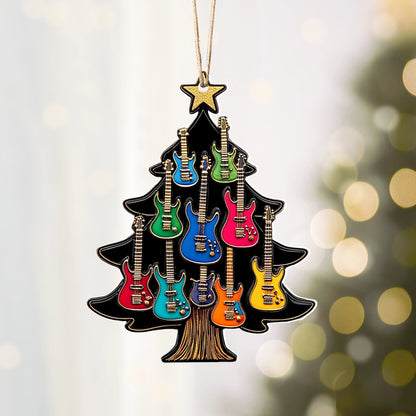 Glänzendes 2D-Ornament aus Acryl – Gitarre rockt um Weihnachten