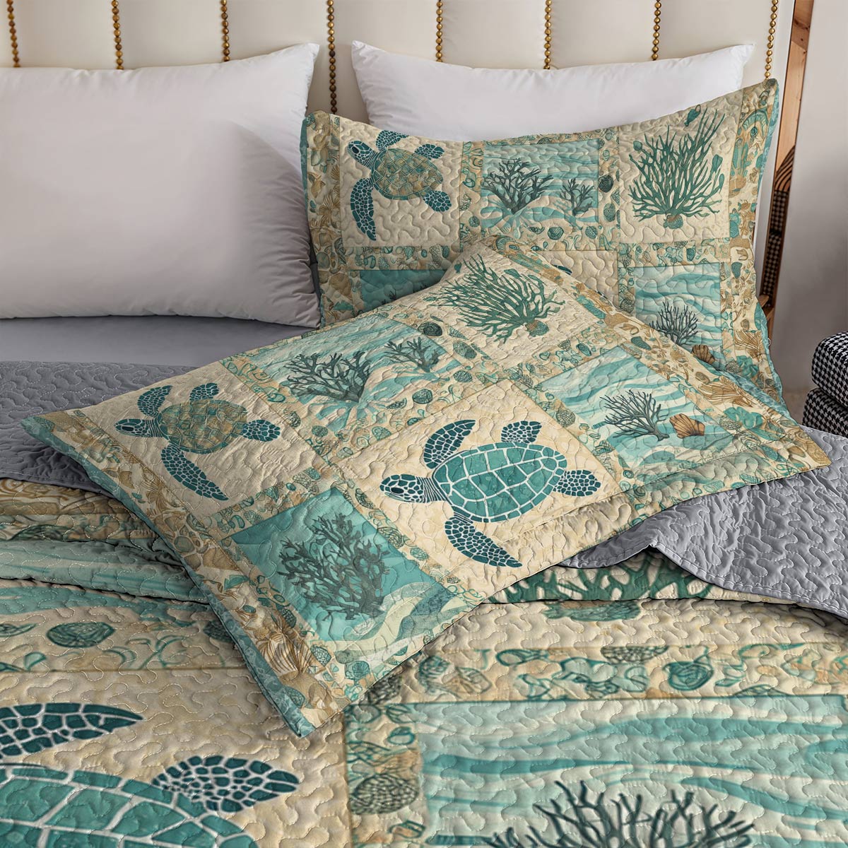 Shineful All Season Quilt 3-Piece Set - AquaMarine Sea Turtle Patchwork