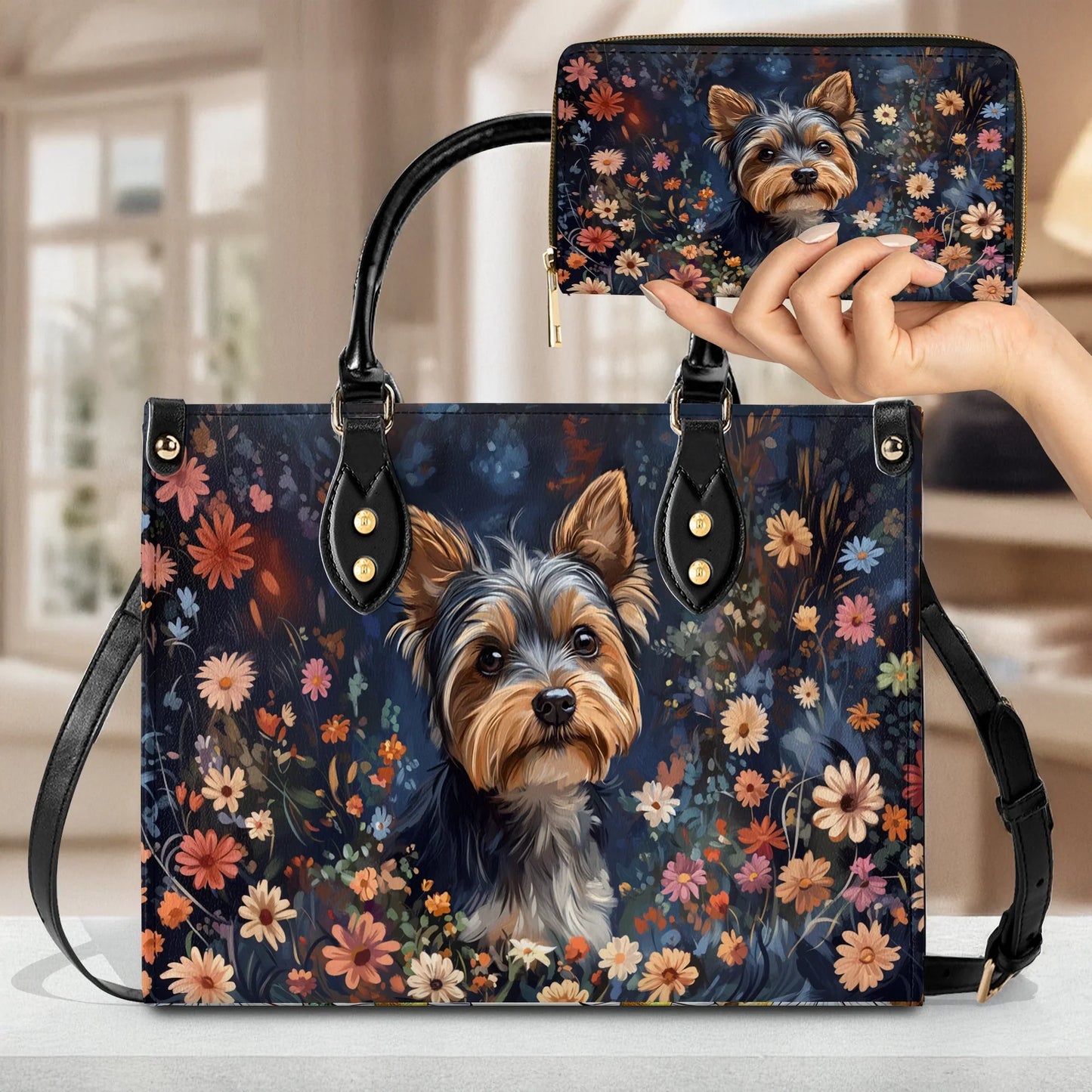 Shineful Leather Bag Personalized Enchanted Yorkie Bloom