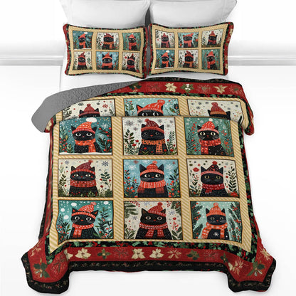 Shineful All Season Quilt 3-Piece Set Cat Christmas Potrait