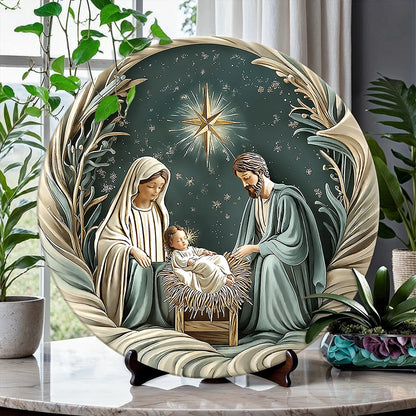 Shineful 2D Wooden Plaque, Hanging Decor, Door Sign - Divine Silent Night Nativity