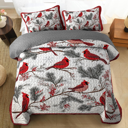 Shineful All Season Quilt 3-Piece Set - Festive Feathered Bliss