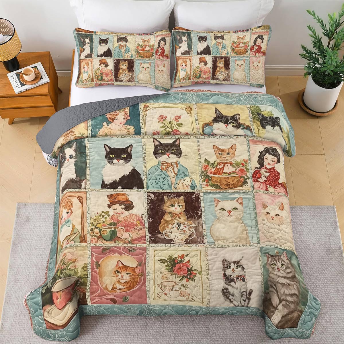 Shineful All Season Quilt 3-Piece Set - Vintage Cat Lover