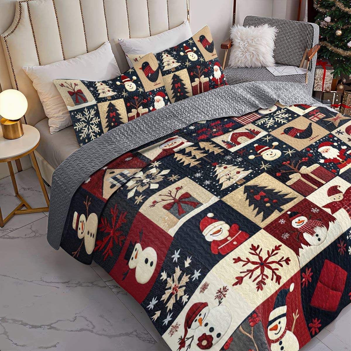 Shineful All Season Quilt 3-Piece Set Vintage Christmas Lovely