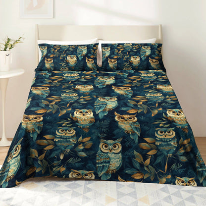 Shineful 4-Piece Bed Sheet Set Nightfall Owl Symphony