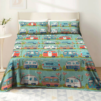 Shineful 4-Piece Bed Sheet Set Happy Campers