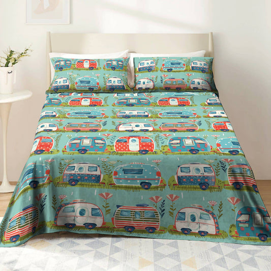 Ensemble de draps de lit Shineful 4 pièces Happy Campers