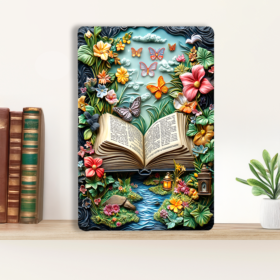 Shineful 2D Metal Sign Enchanted Book Blossoms