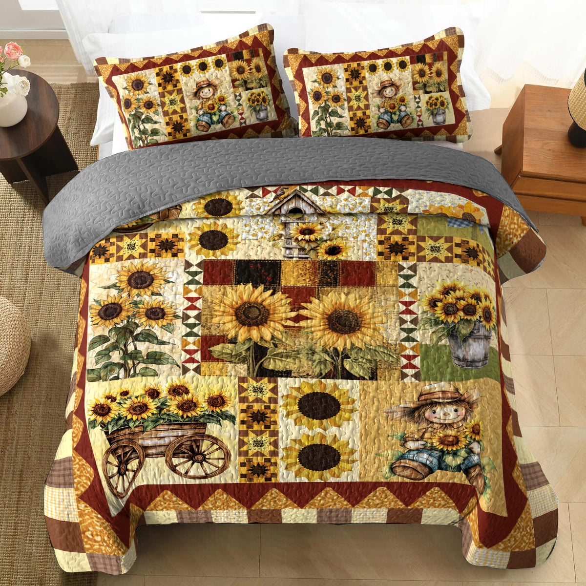 Shineful All Season Quilt 3-Piece Set Sunlit Farm Patchwork