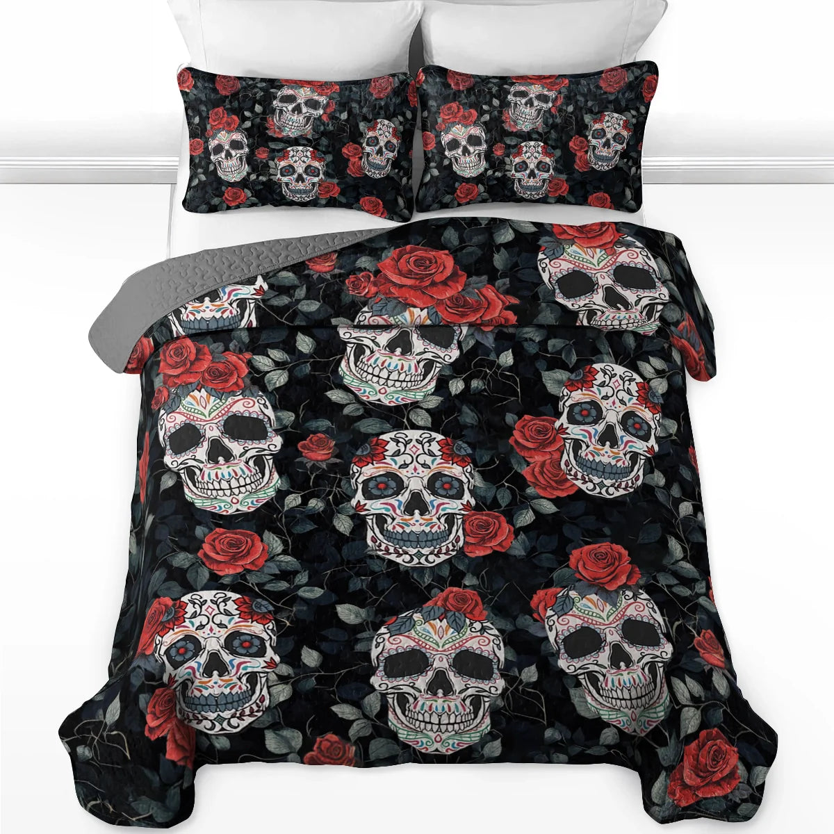 Shineful All Season Quilt 3-Piece Set - Dark Romance Sugar Skull