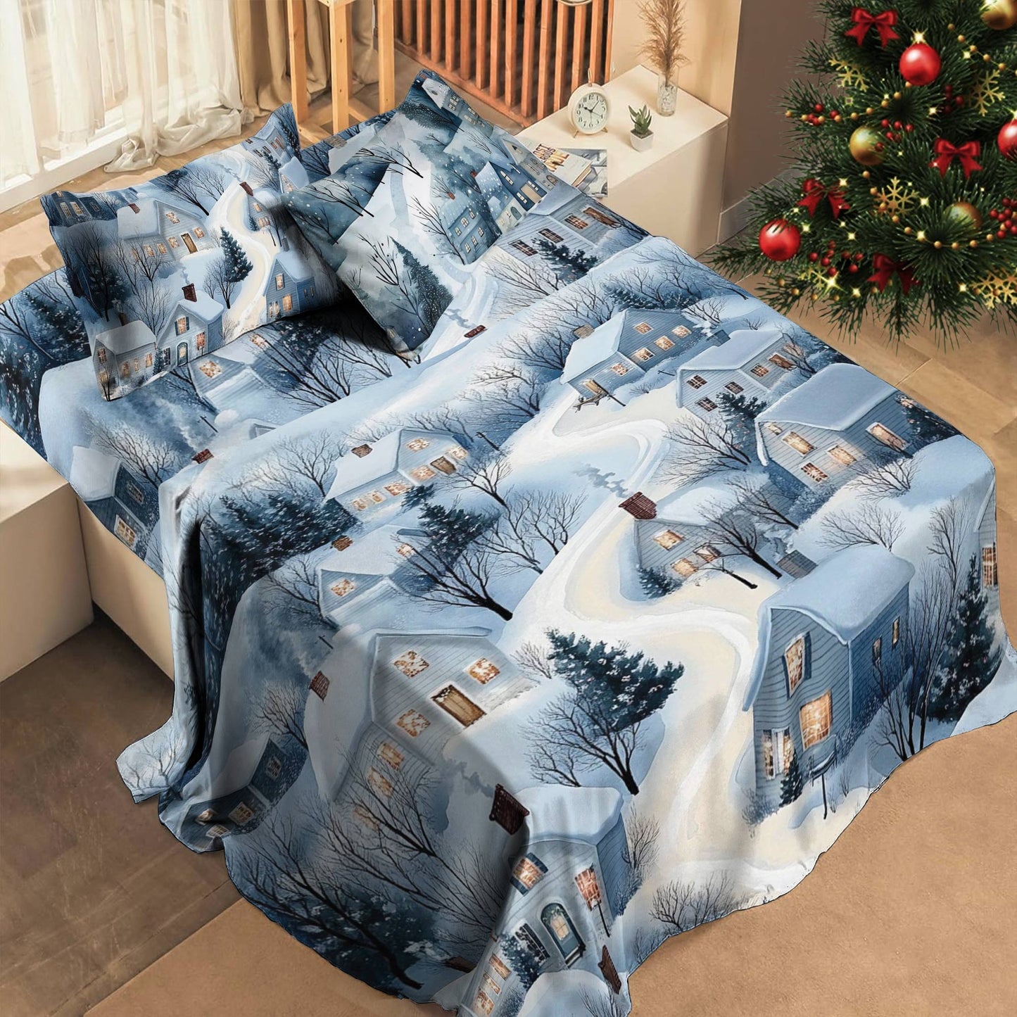 Shineful 4-Piece Bed Sheet Set Winter Village