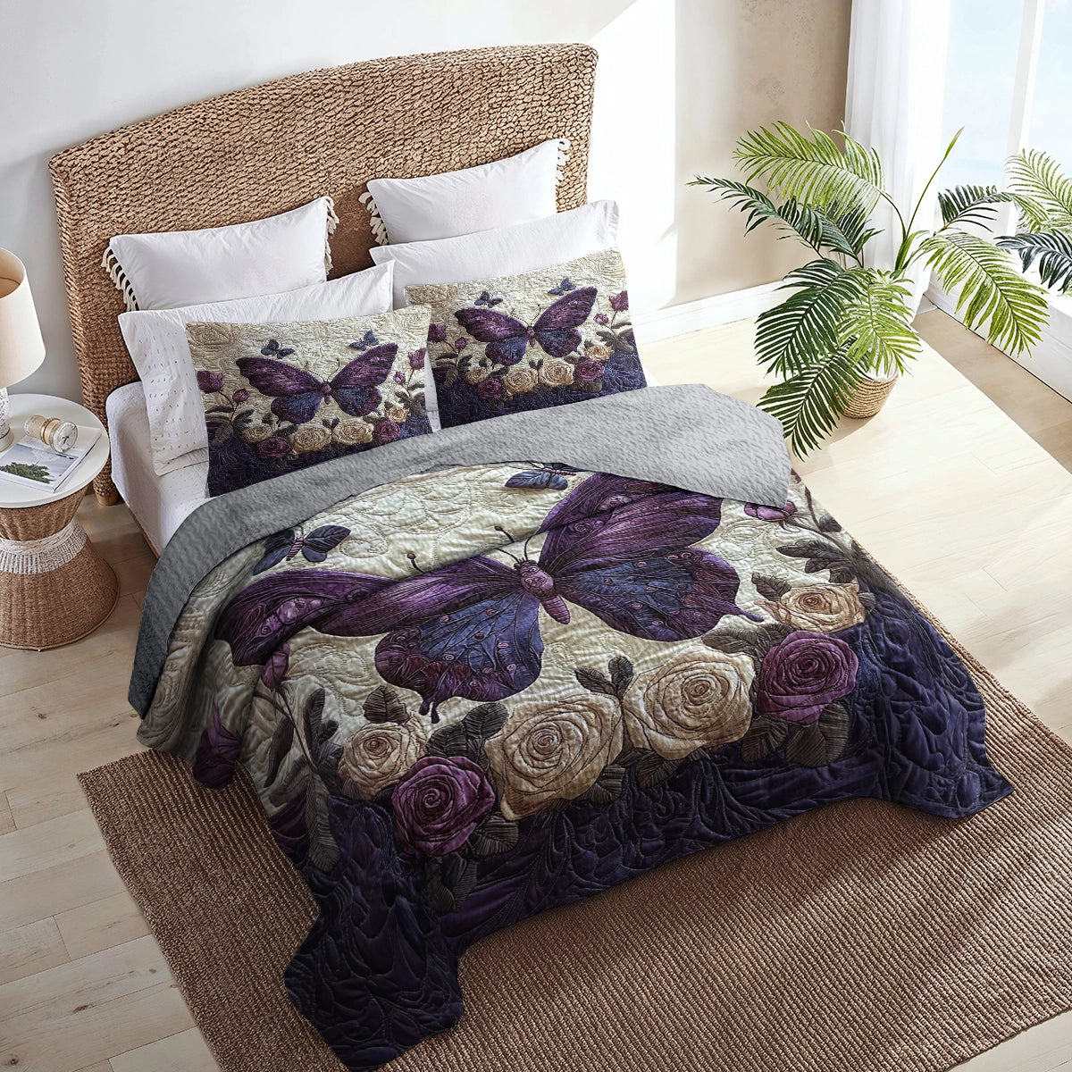 Shineful All Season Quilt 3-Piece Set Luxe Butterfly Comfort