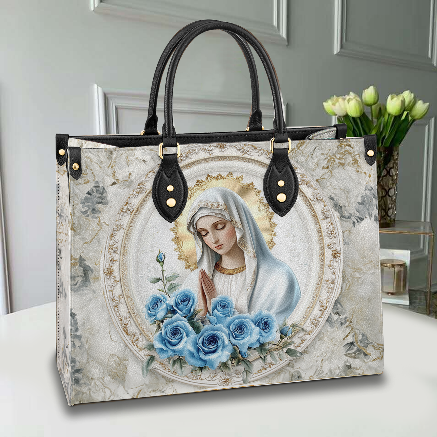 Sac en cuir brillant Dévotion à la rose bleue