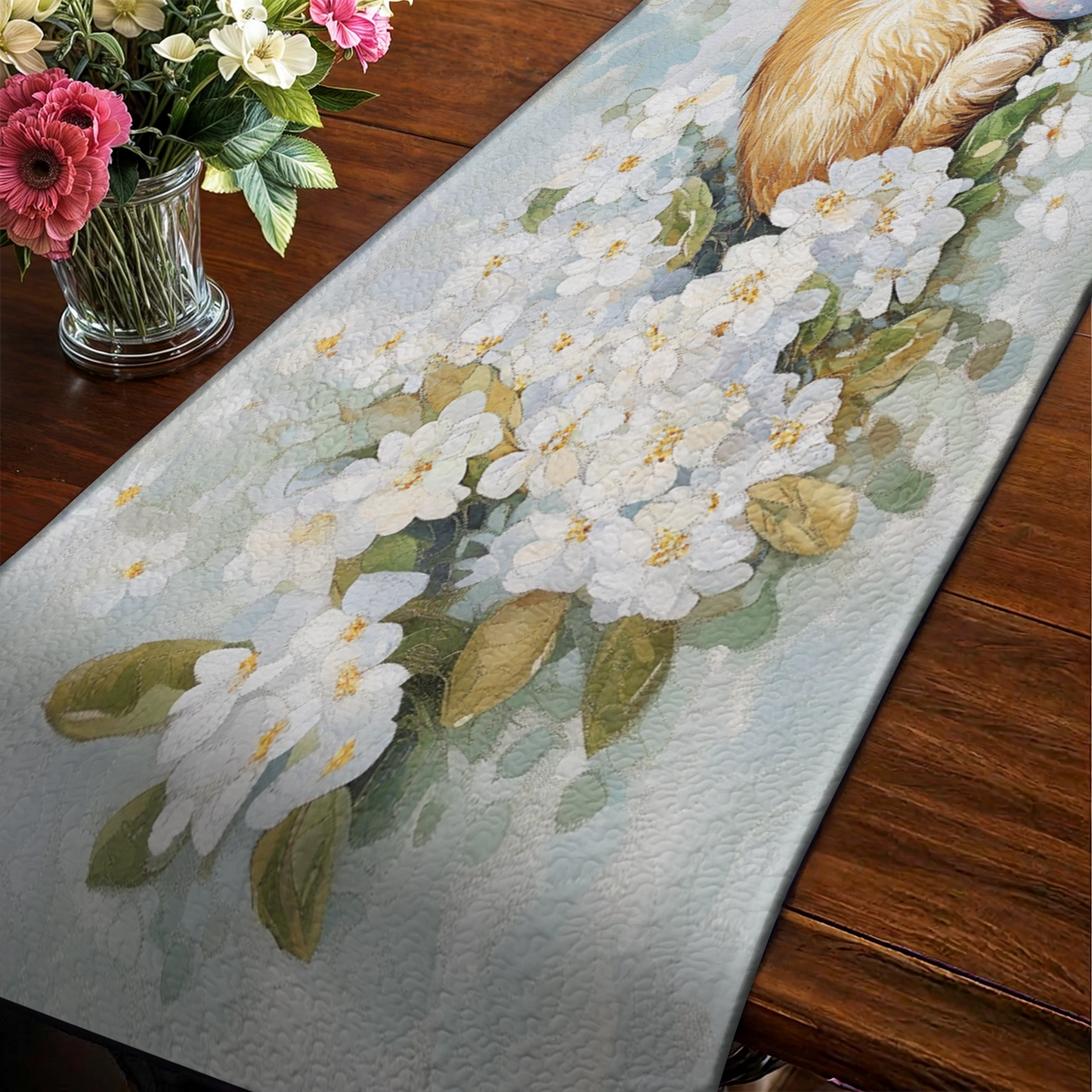 Shineful 2D Flat Print Quilted Table Runner Easter Blossoms Glory