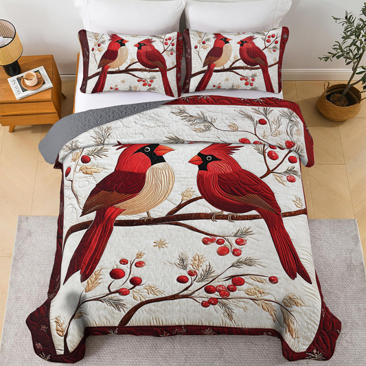 Shineful All Season Quilt 3-Piece Set - Cardinal Christmas Harmony