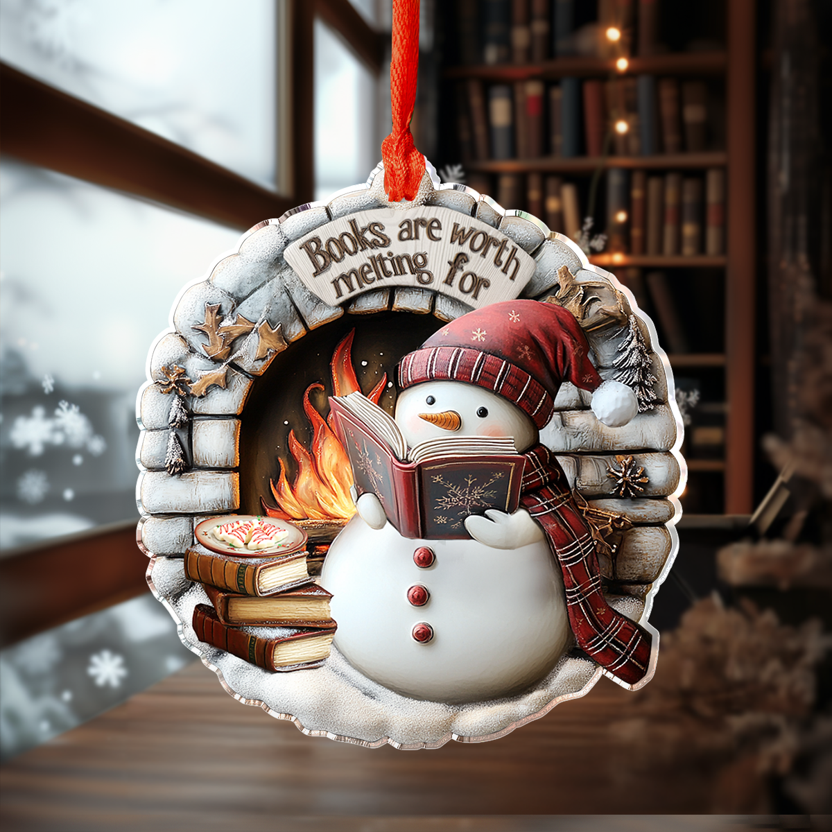 Shineful Personalized 2D Acrylic Ornament Red Books Are Worth Melting For