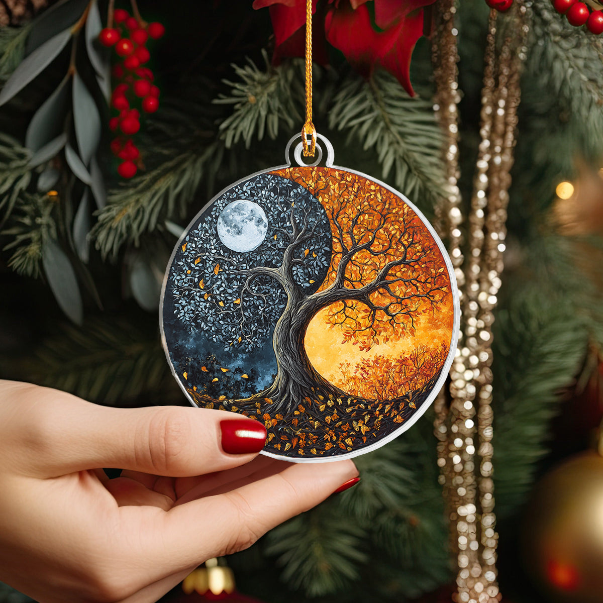 Glänzendes 2D-Acryl-Ornament – ​​Yin-Yang-Baum des Lebens