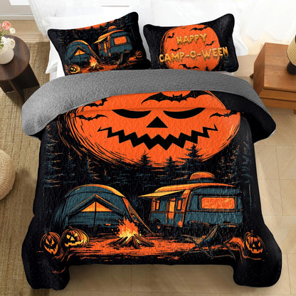 Shineful All Season Quilt 3-Piece Set - Moonlit Halloween Camping