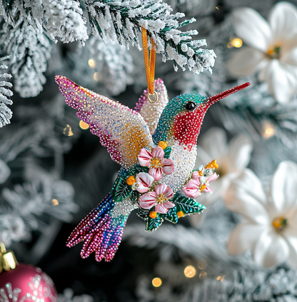 Shineful 2D Acrylic Ornament Twinkling Floral Hummingbird