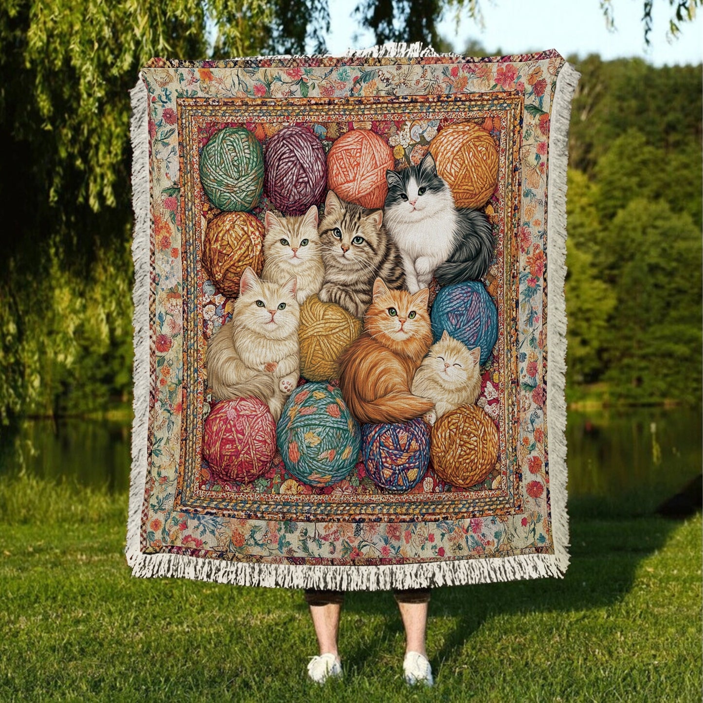 Shineful Woven Tapestry Throw Blanket - Purrfect Yarn Cat