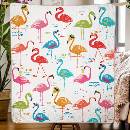 Shineful Flat Print Faux Quilt Blanket Flamingo Whimsical