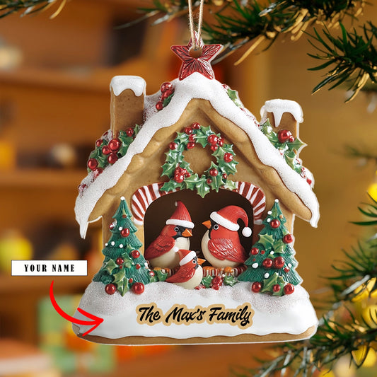 Shineful 2D Acrylic Ornament - Personalized Cardinal Christmas Cottage