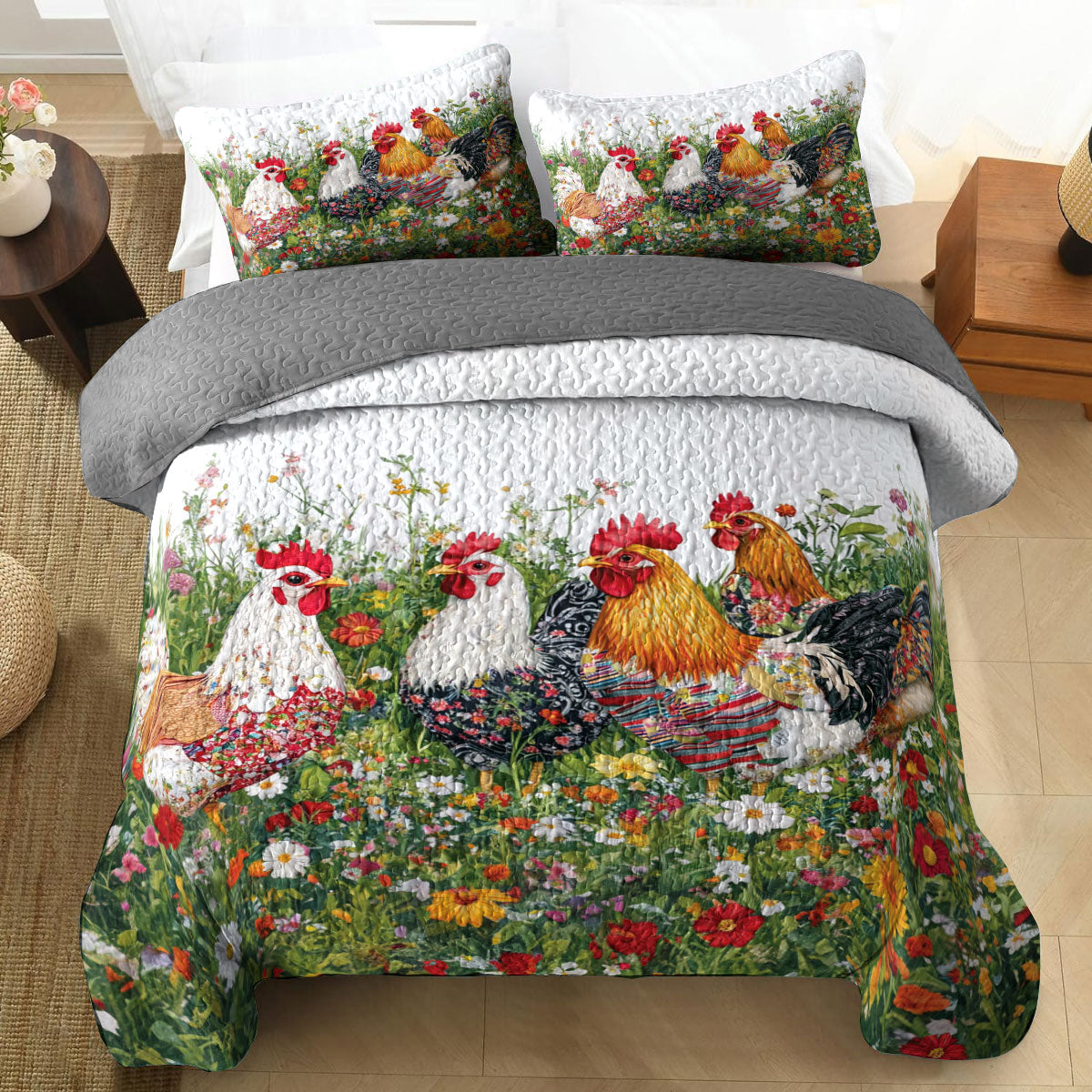 Shineful All Season Quilt 3-Piece Set Morning Glory Rooster