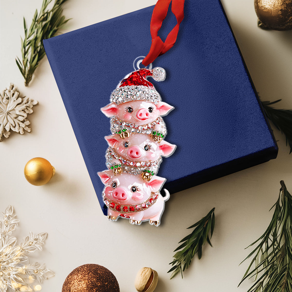 Shineful 2D Acrylic Ornament Twinkling Stack Of Piggies