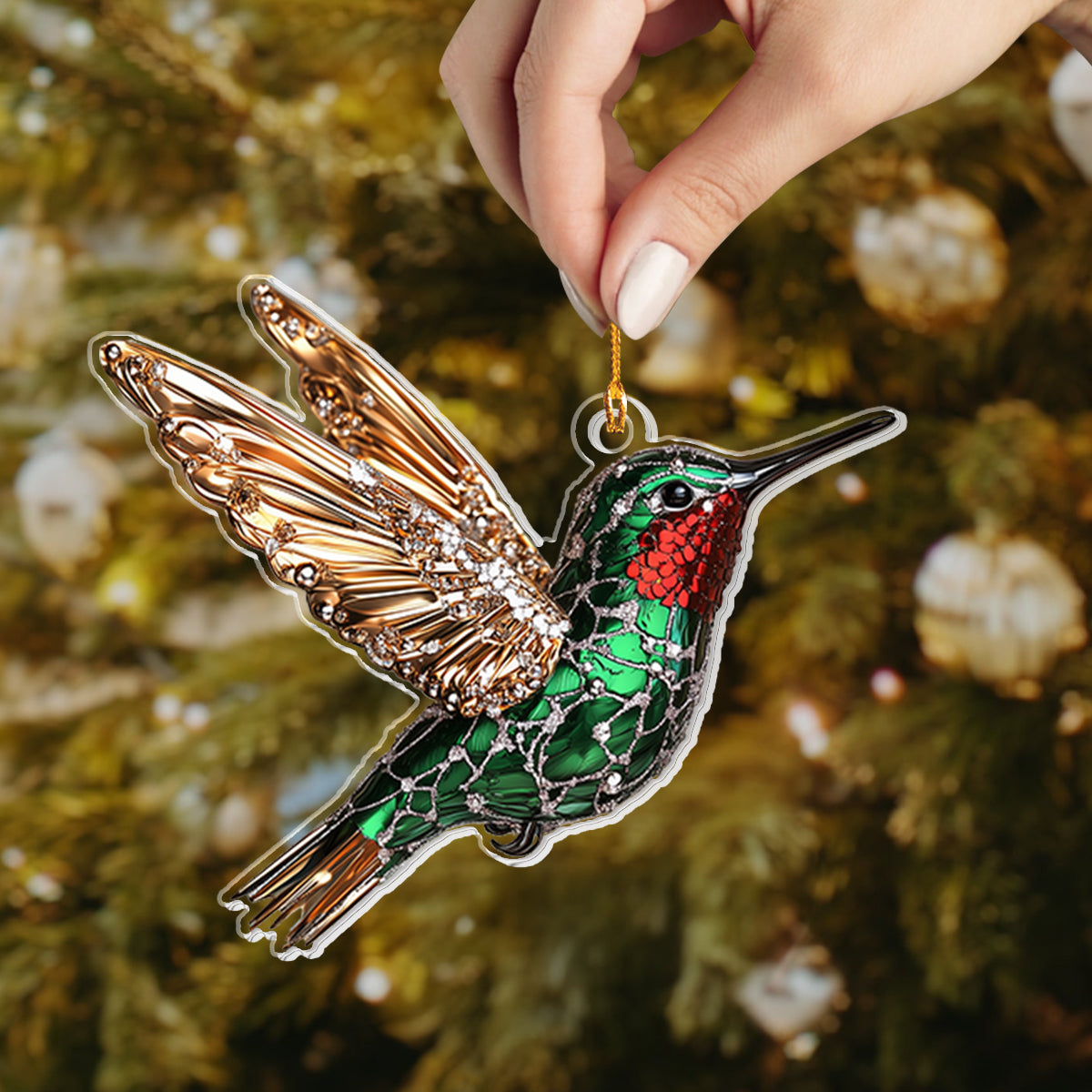 Shineful 2D Acrylic Ornament - Floral Hummingbird