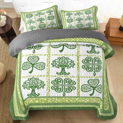 Shineful All Season Quilt 3-Piece Set - Irish Celtic Lucky Shamrock