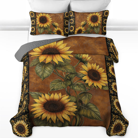 Ensemble de courtepointe toutes saisons Shineful 3 pièces Sunflower Garden v2