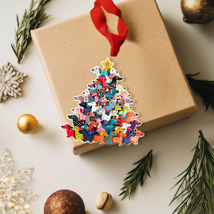 Glänzendes Acryl-Ornament „Frohe Weihnachten“ mit Dackeln