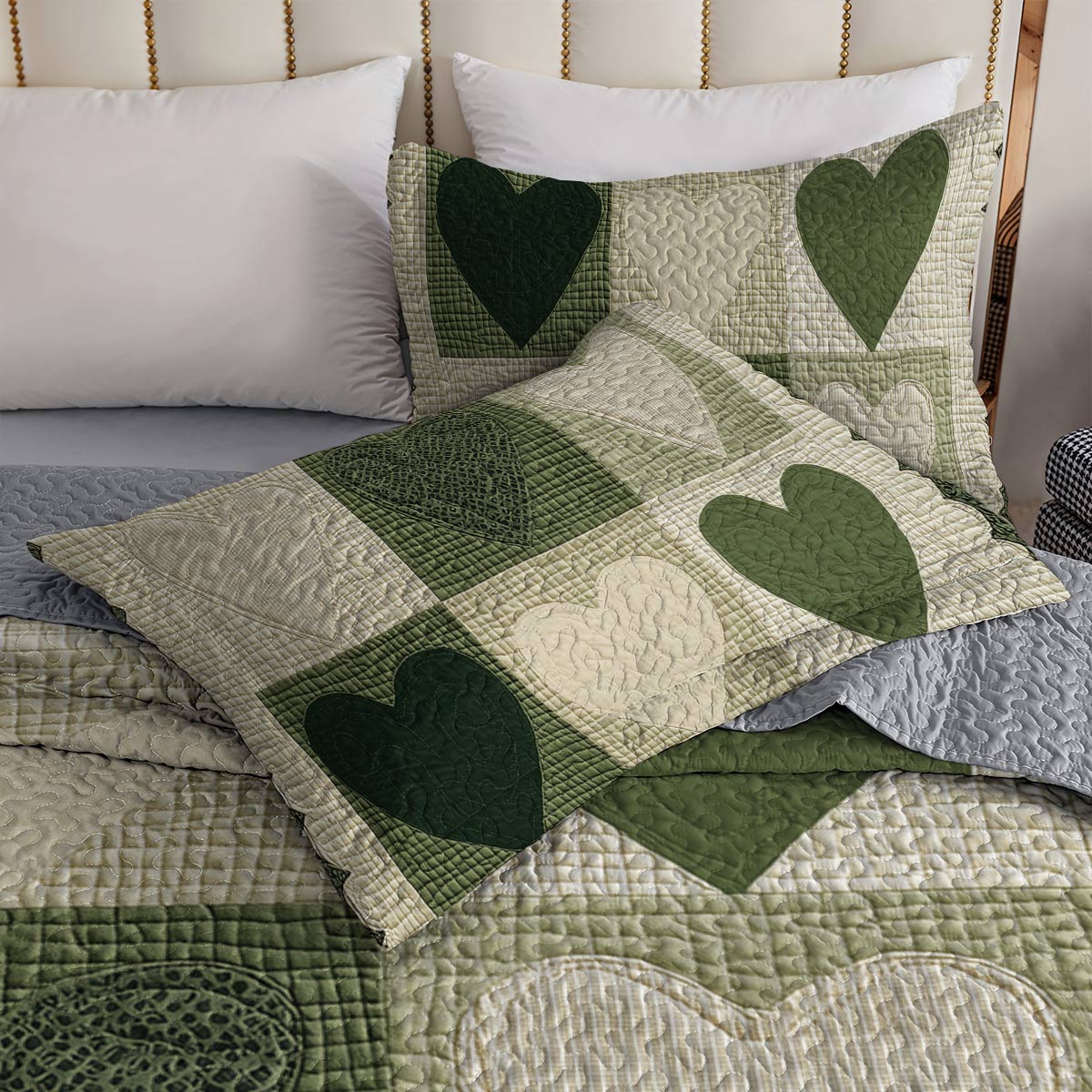 Shineful All Season Quilt 3-Piece Set - Sage Hearts Serenity