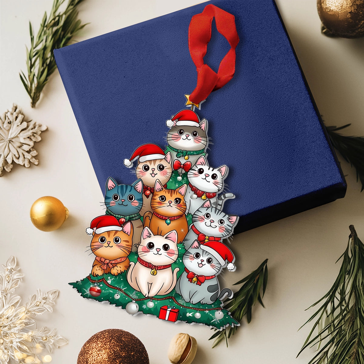 Shineful 2D Acrylic Ornament - Purr-fectly Stacked Christmas Cats