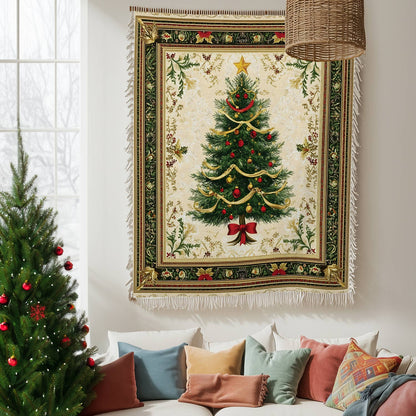 Shineful Woven Tapestry Throw Blanket Classic Christmas Tree