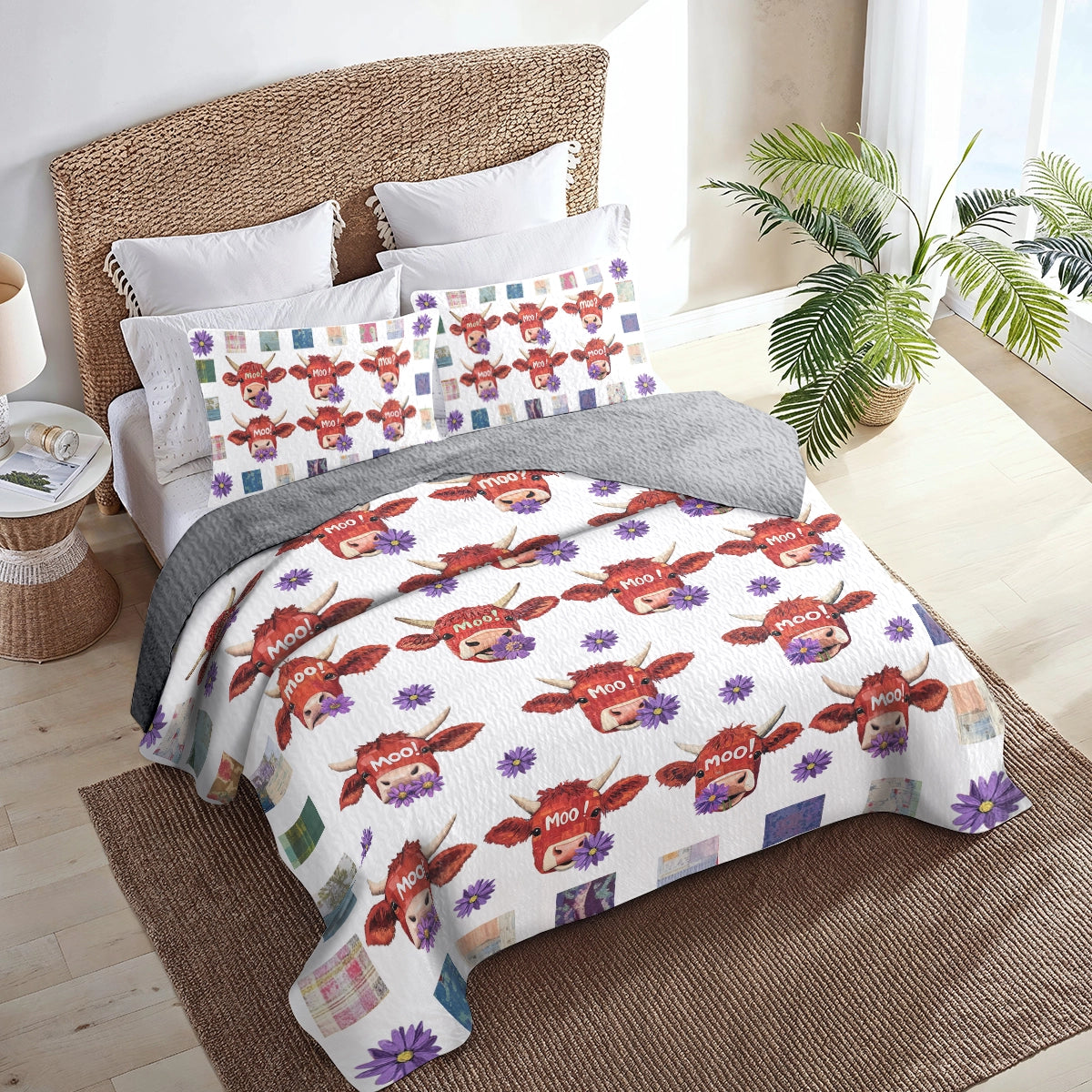 Shineful All Season Quilt 3-Piece Set Cute Cow Delight