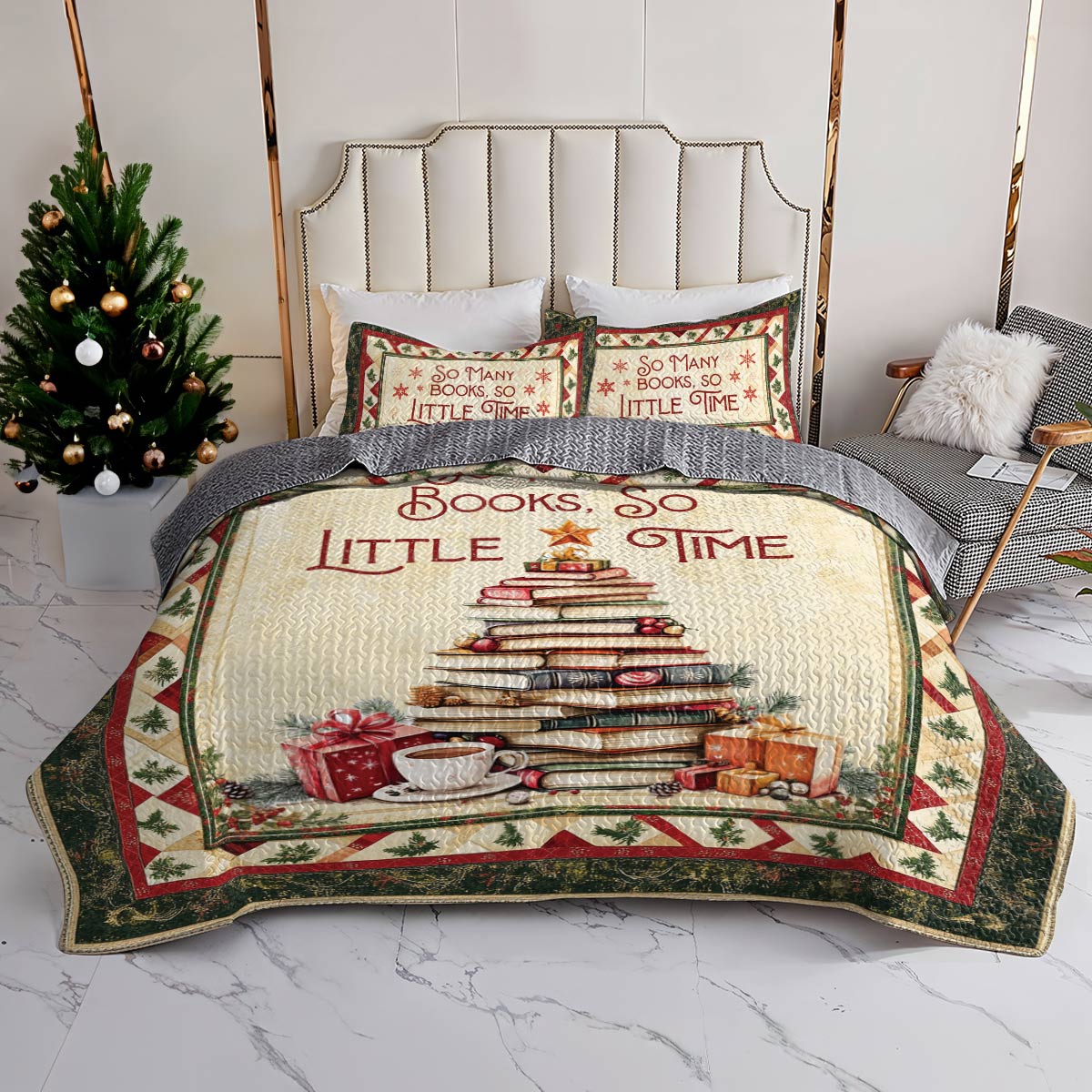 Shineful All Season Quilt 3-teiliges Set Buchliebhaber-Weihnachten