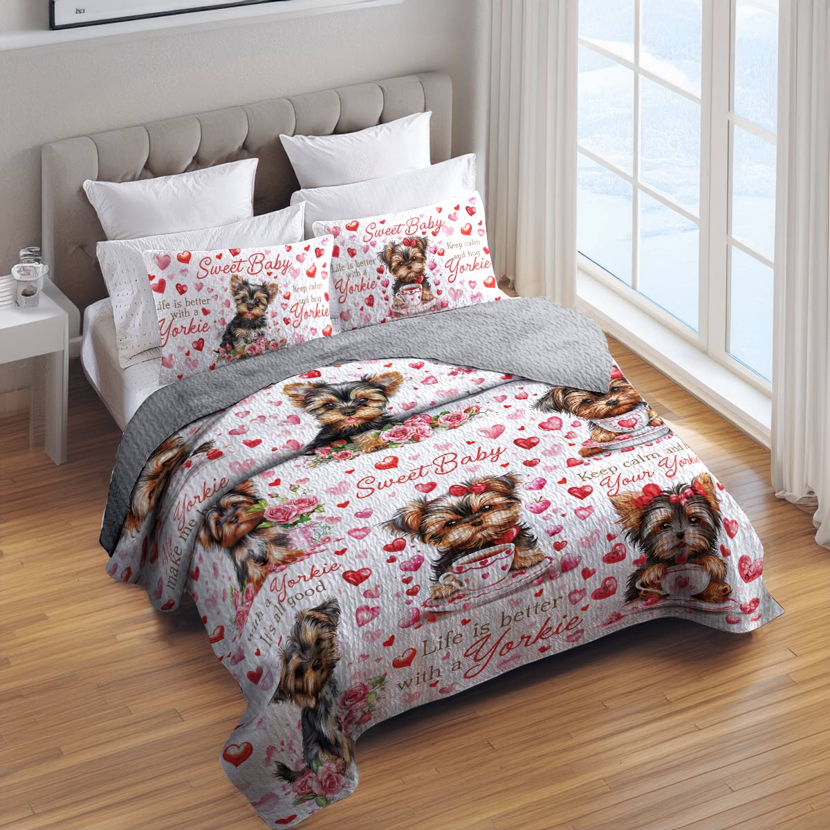 Shineful All Season Quilt 3-Piece Set Yorkie Baby