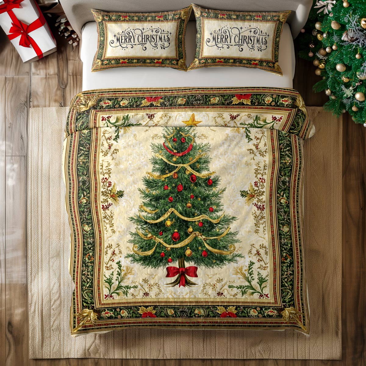 Shineful All Season Quilt 3-Piece Set Classic Christmas Tree