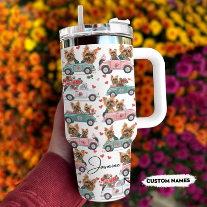 Shineful Tumbler Personalized Yorkie Car Ride