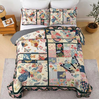 Shineful All Season Quilt 3-Piece Set Blossom Butterfly Haven