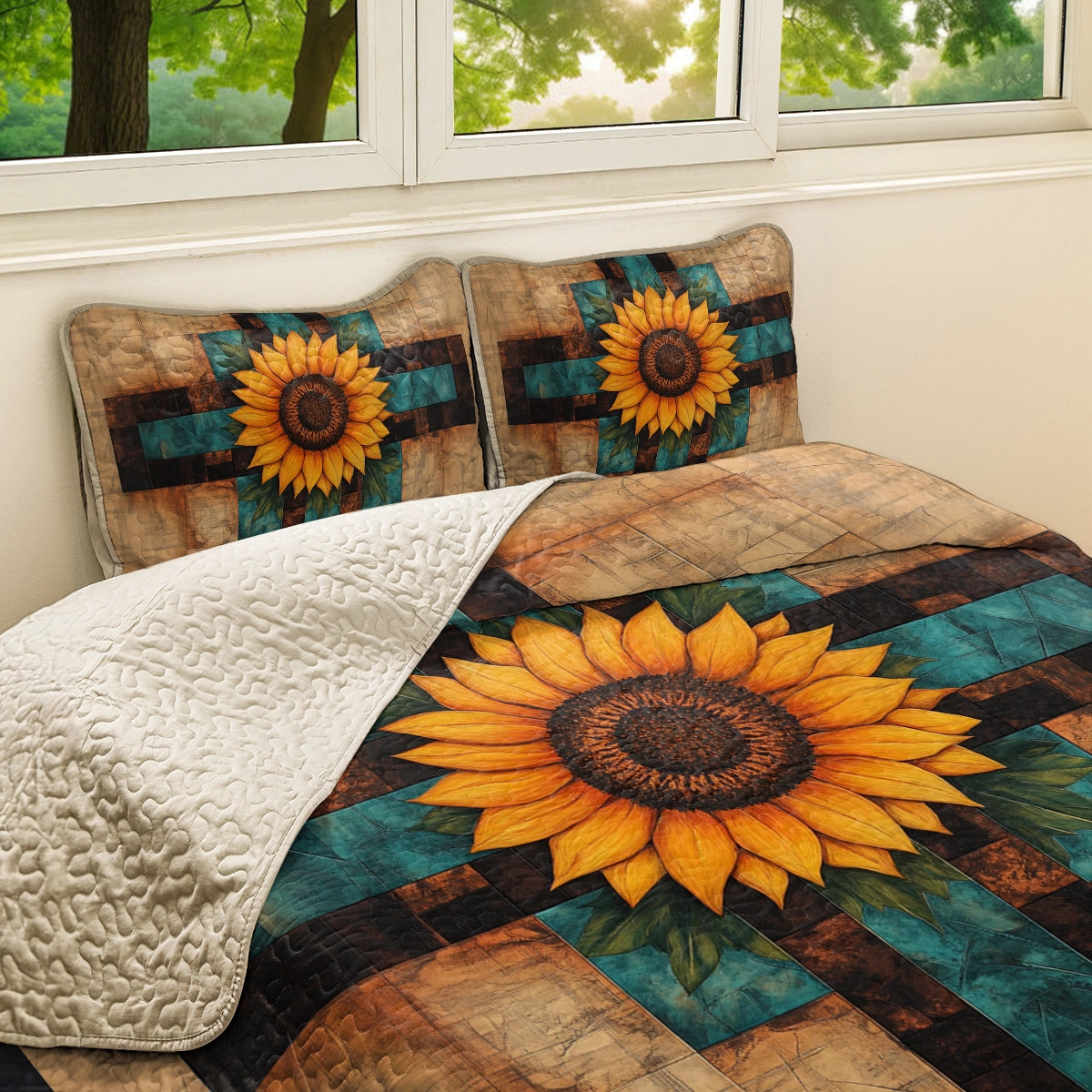 Shineful All Season Quilt 3-Piece Set God Sunflower Patch