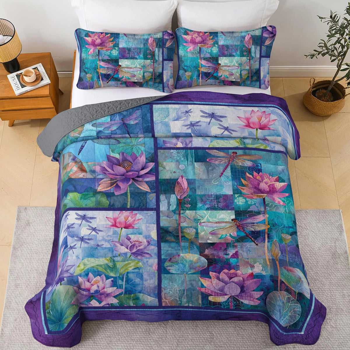 Shineful All Season Quilt 3-teiliges Set Lotus Libelle Serenity