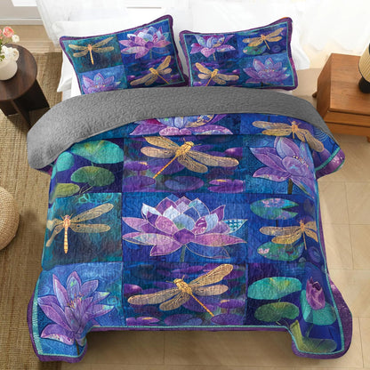 Shineful All Season Quilt 3-Piece Set Luminous Dragonfly Garden